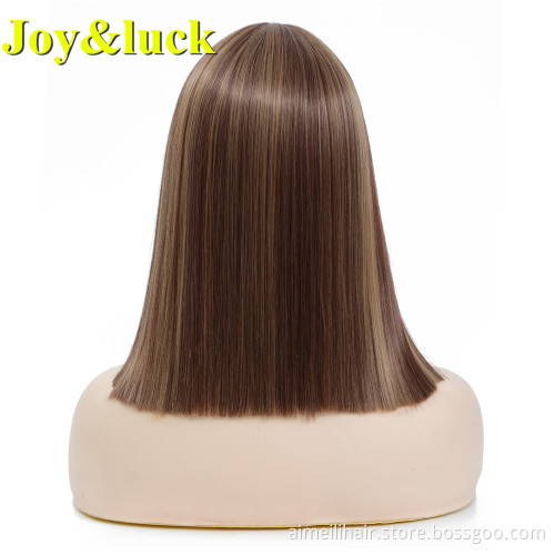 Piano Wig Straight Front Lace for Women Cosplay Wholesale Ladies Pink Highlight Blonde Short Bob Lace Front Synthetic Hair Wigs